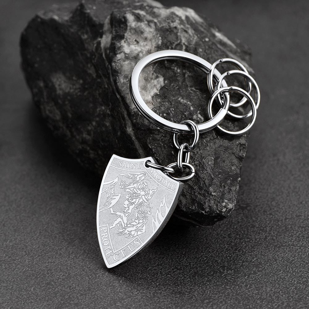 Archangel Saint Michael Keychain for Men Women, prayer Protect Us