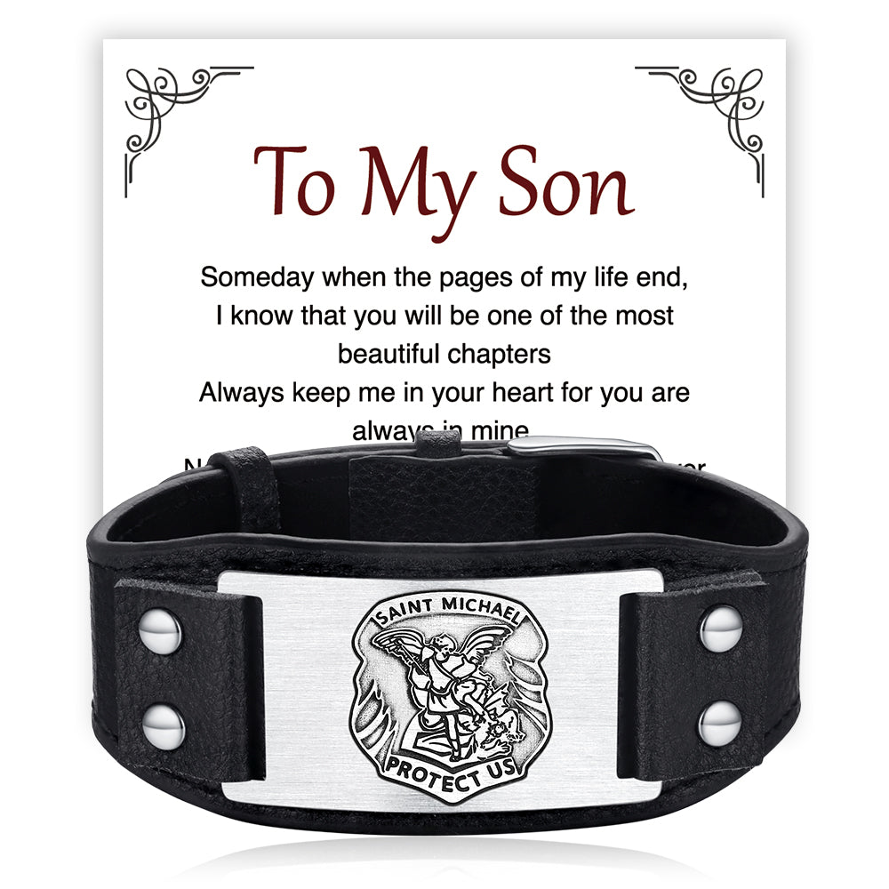 Saint Michael Leather Bracelet Gift For Men