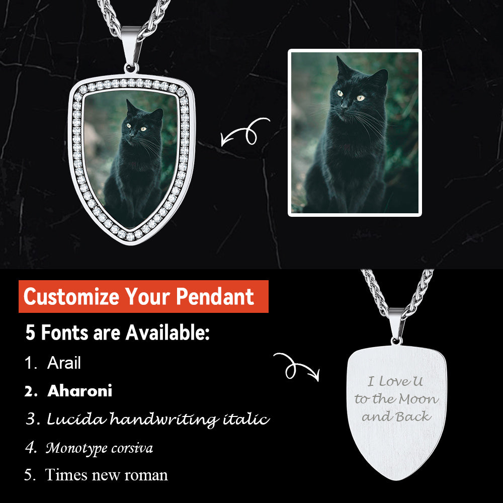 Personalized Photo Shield Necklace Engraved Pendant for Men
