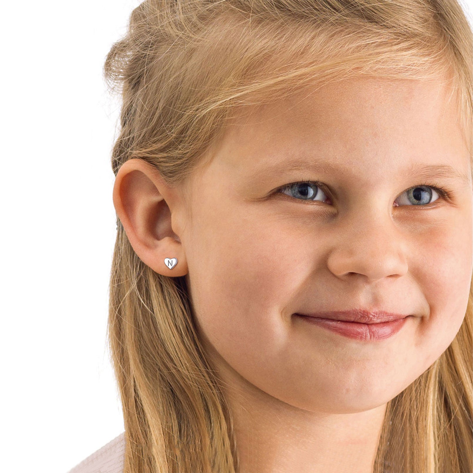 925 Sterling Silver Heart Initial Stud Earrings for Women Men