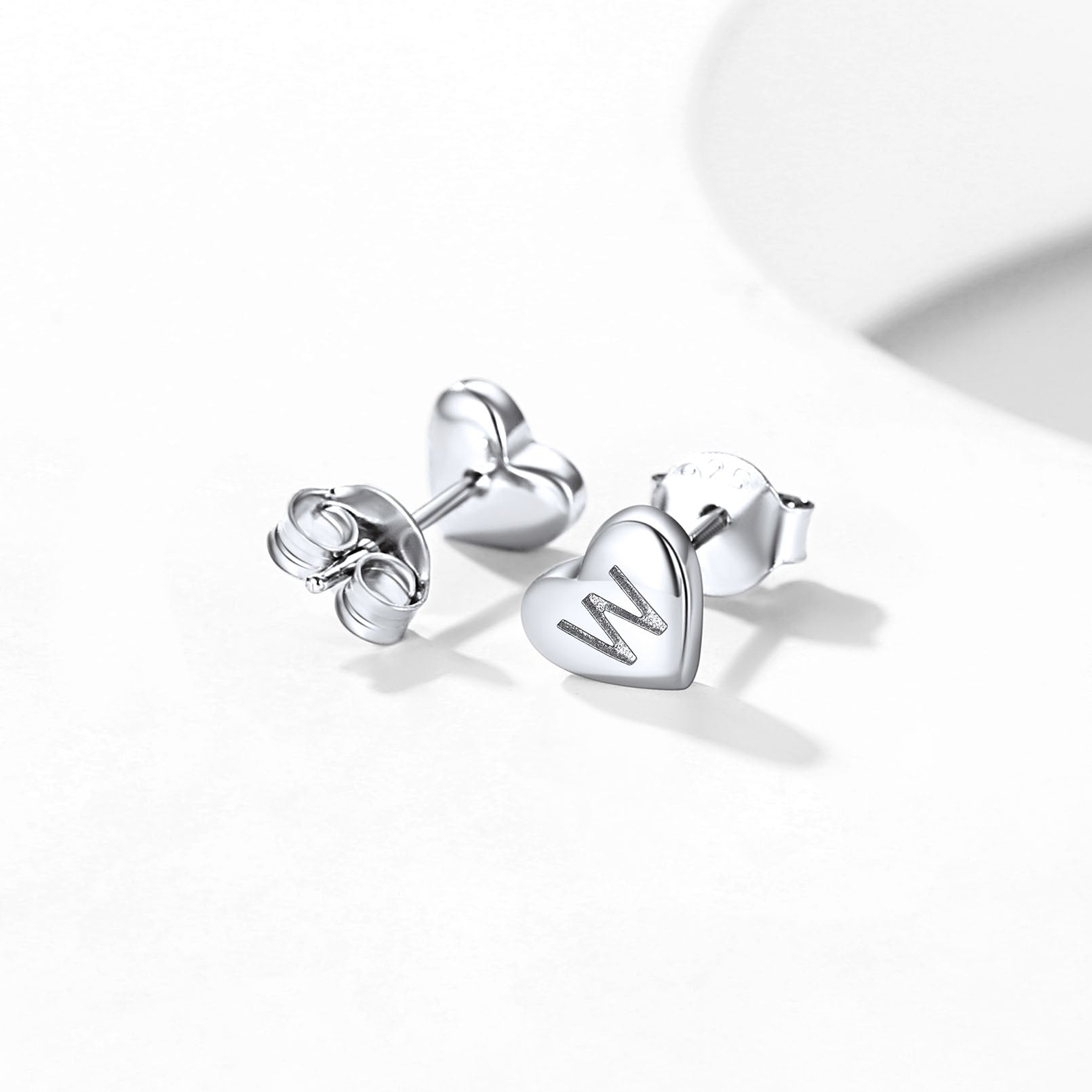 925 Sterling Silver Heart Initial Stud Earrings for Women Men
