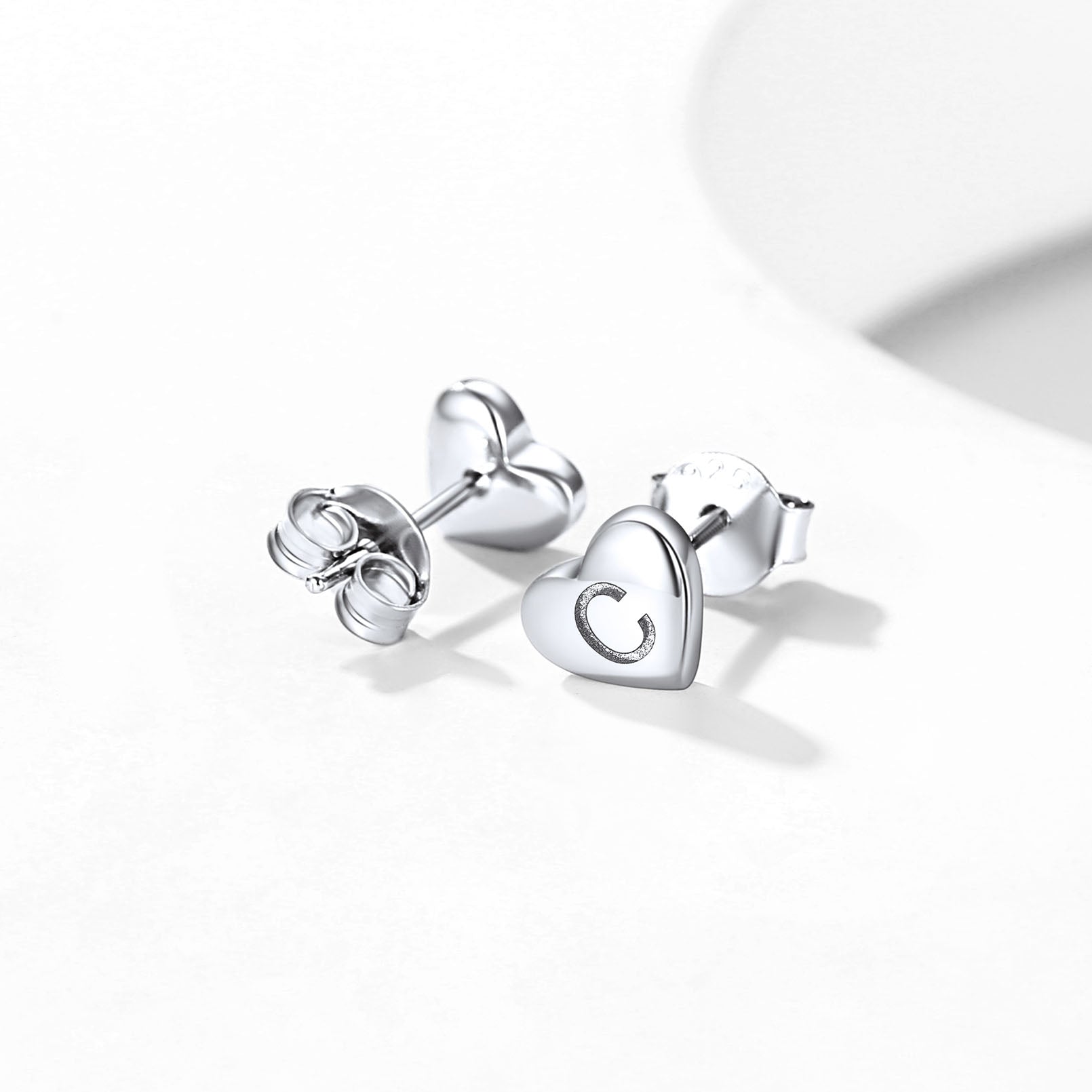 925 Sterling Silver Heart Initial Stud Earrings for Women Men