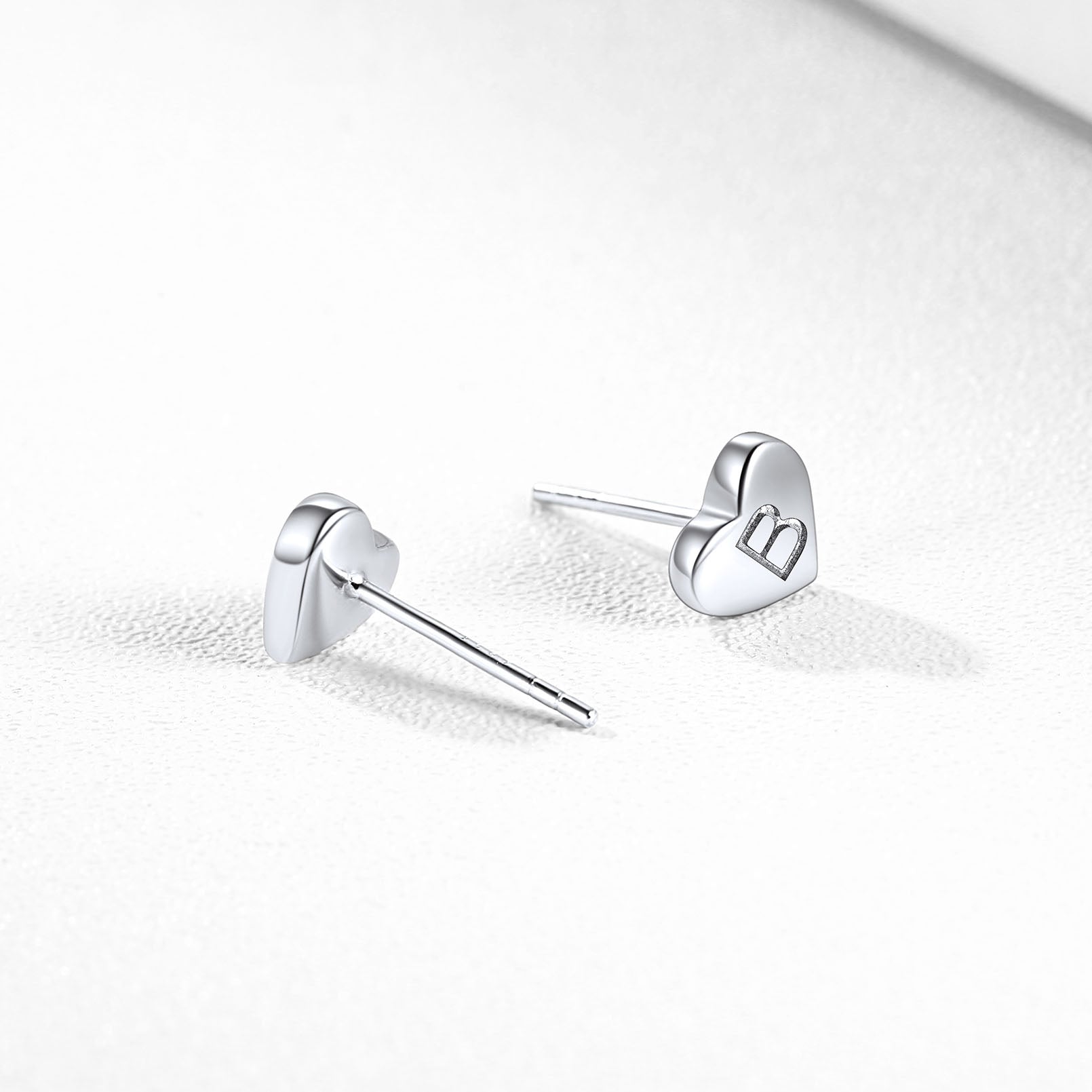 925 Sterling Silver Heart Initial Stud Earrings for Women Men