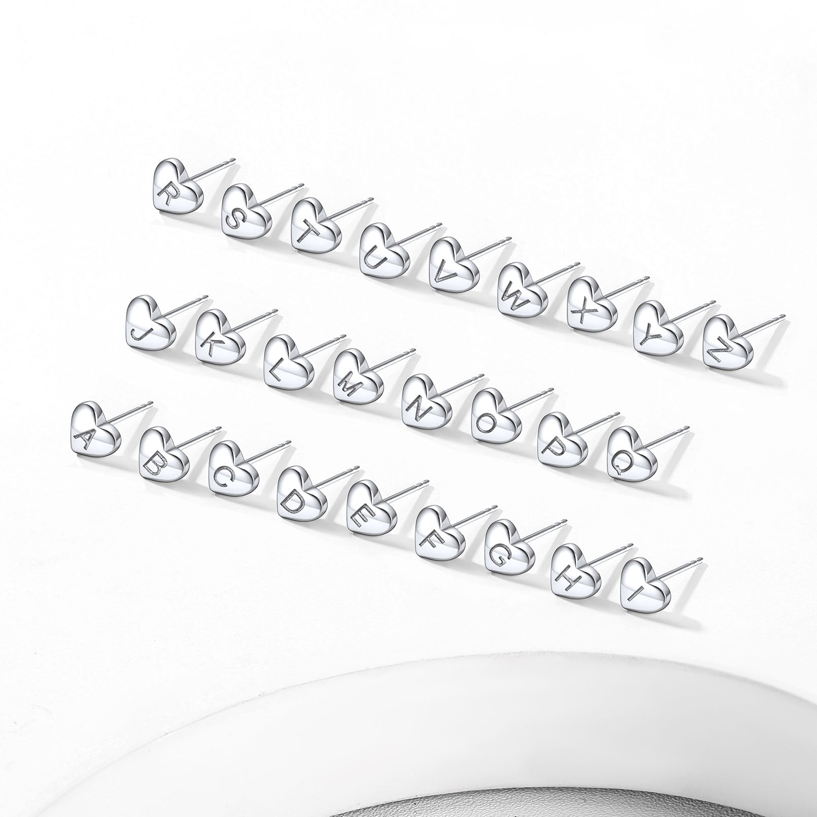 925 Sterling Silver Heart Initial Stud Earrings for Women Men