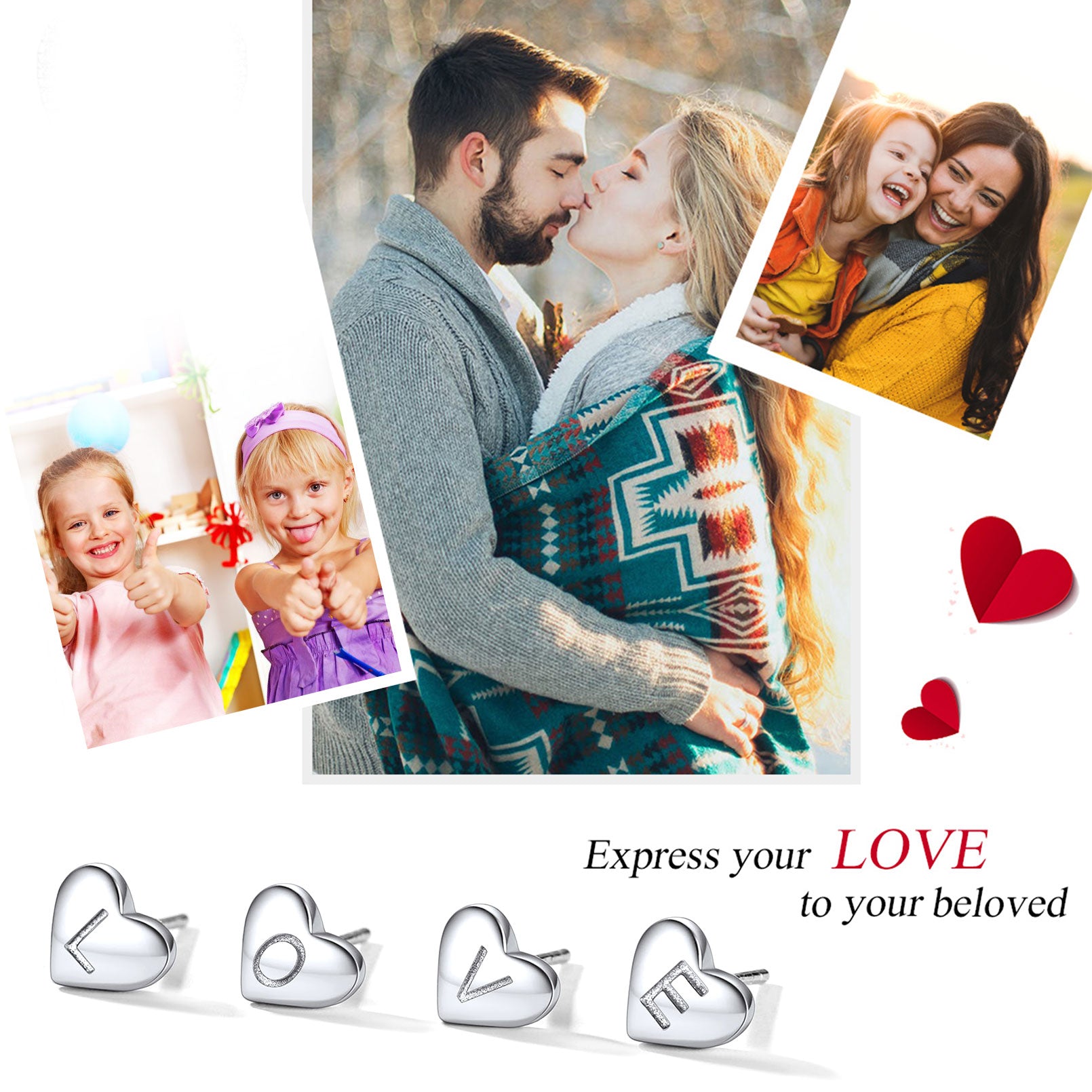 925 Sterling Silver Heart Initial Stud Earrings for Women Men