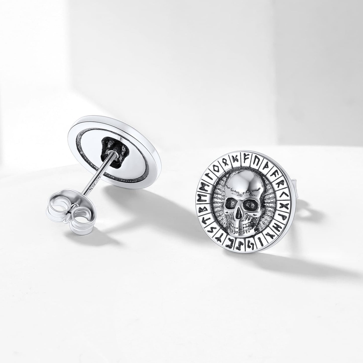 Silver Runes Skull Earrings