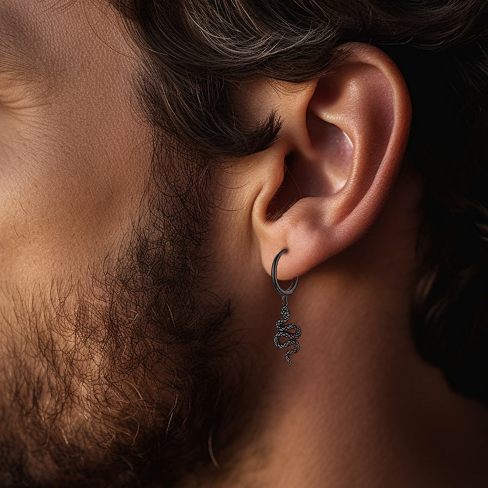 FaithHeart Sterling Silver Snake Dangle Hoop Earrings for Men FaithHeart
