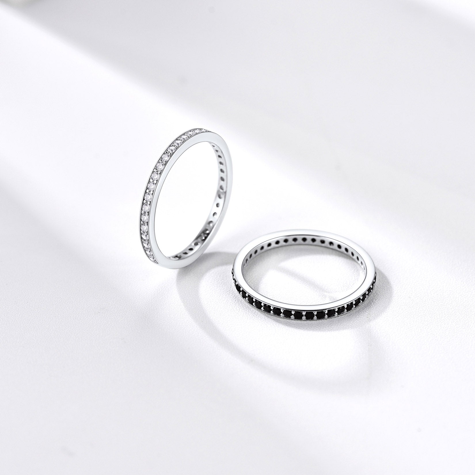 S925 Silver Simple Cubic Zirconia Band Ring Couple BFF Gift