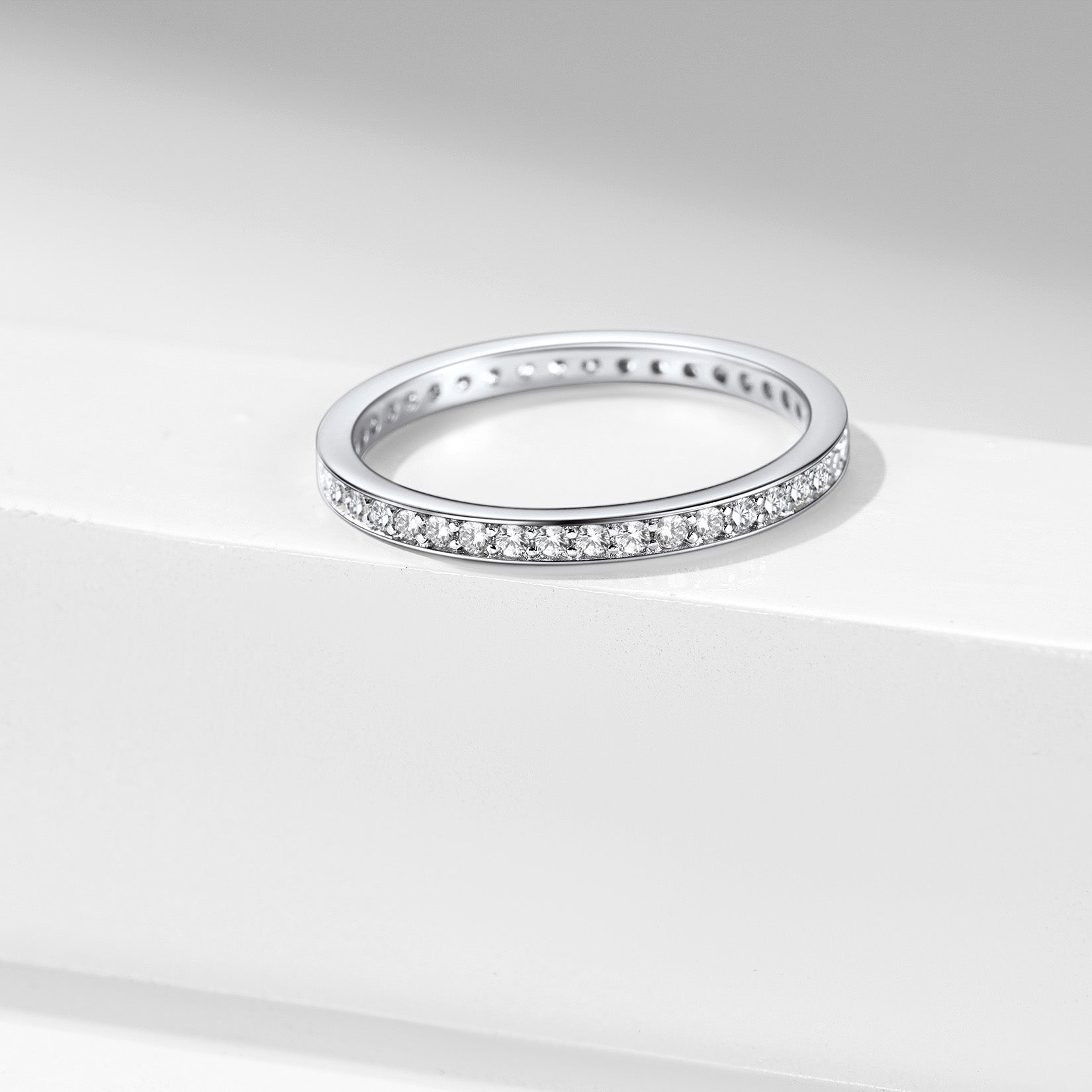 S925 Silver Simple Cubic Zirconia Band Ring Couple BFF Gift