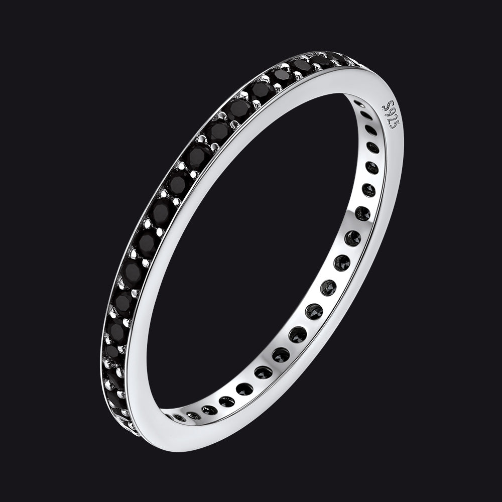 S925 Silver Simple Cubic Zirconia Band Ring Couple BFF Gift