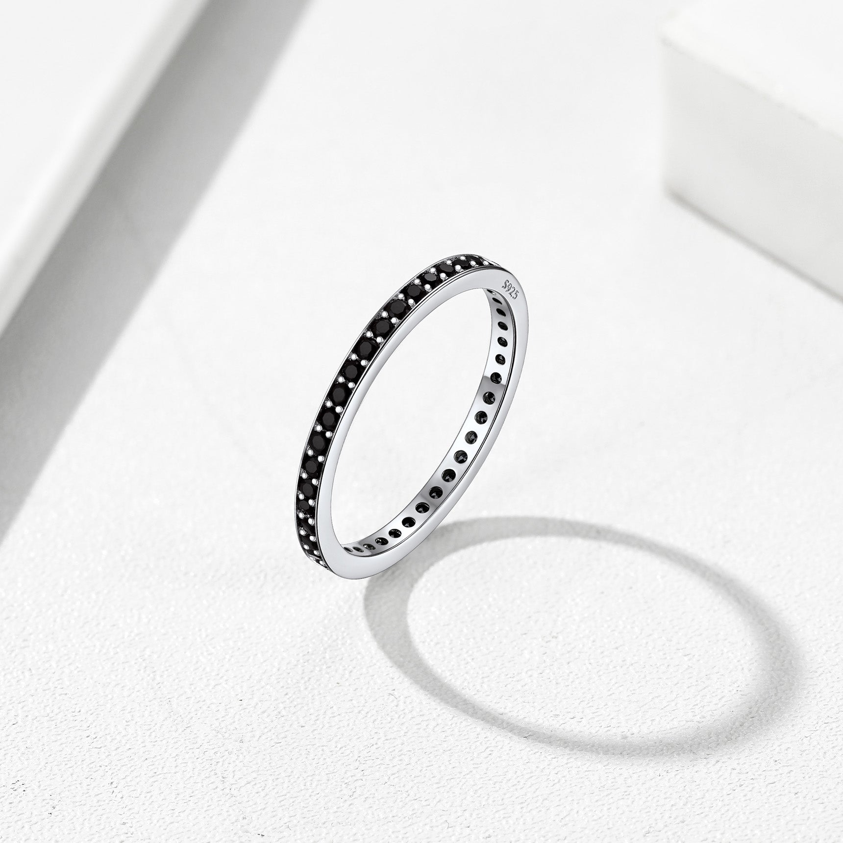S925 Silver Simple Cubic Zirconia Band Ring Couple BFF Gift