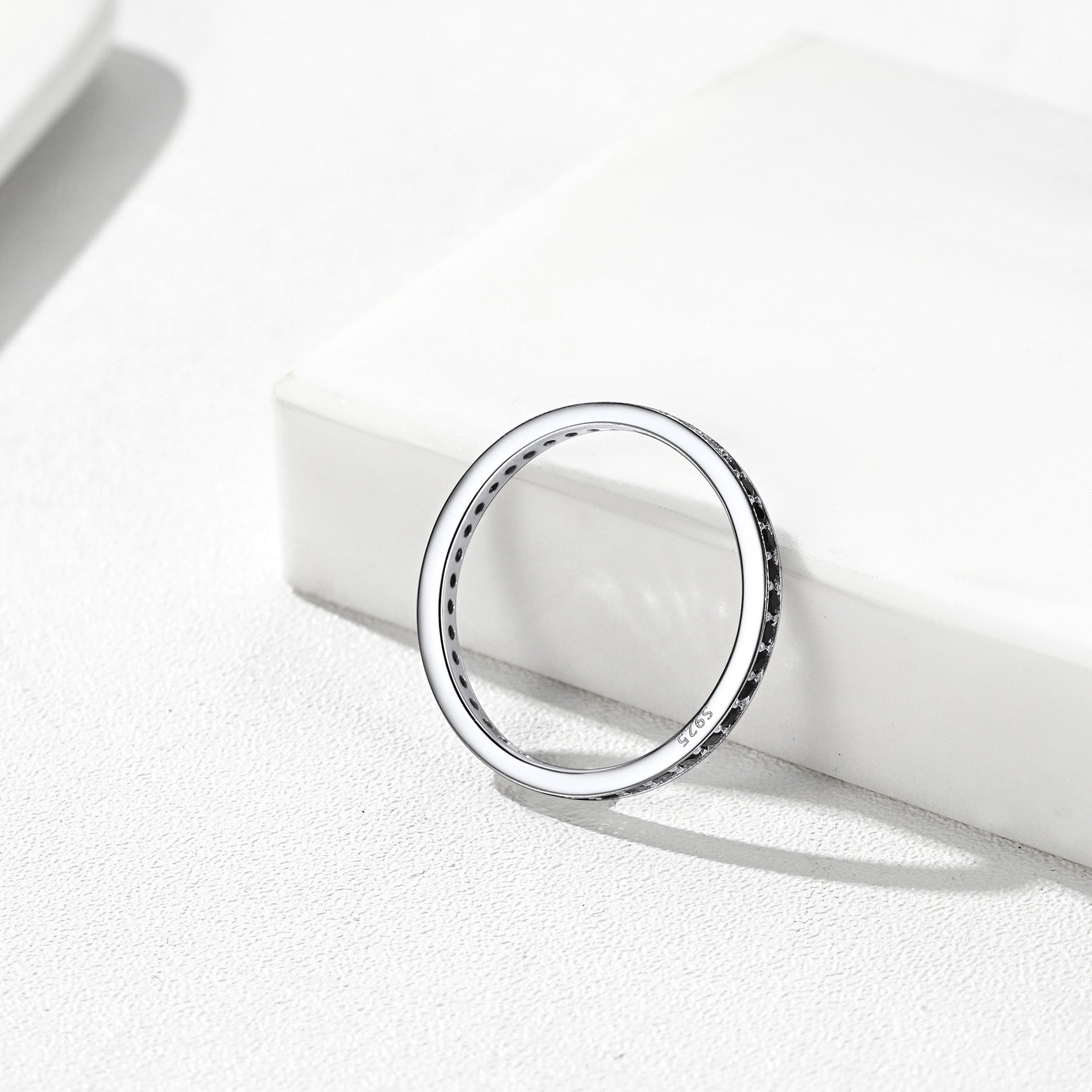 S925 Silver Simple Cubic Zirconia Band Ring Couple BFF Gift
