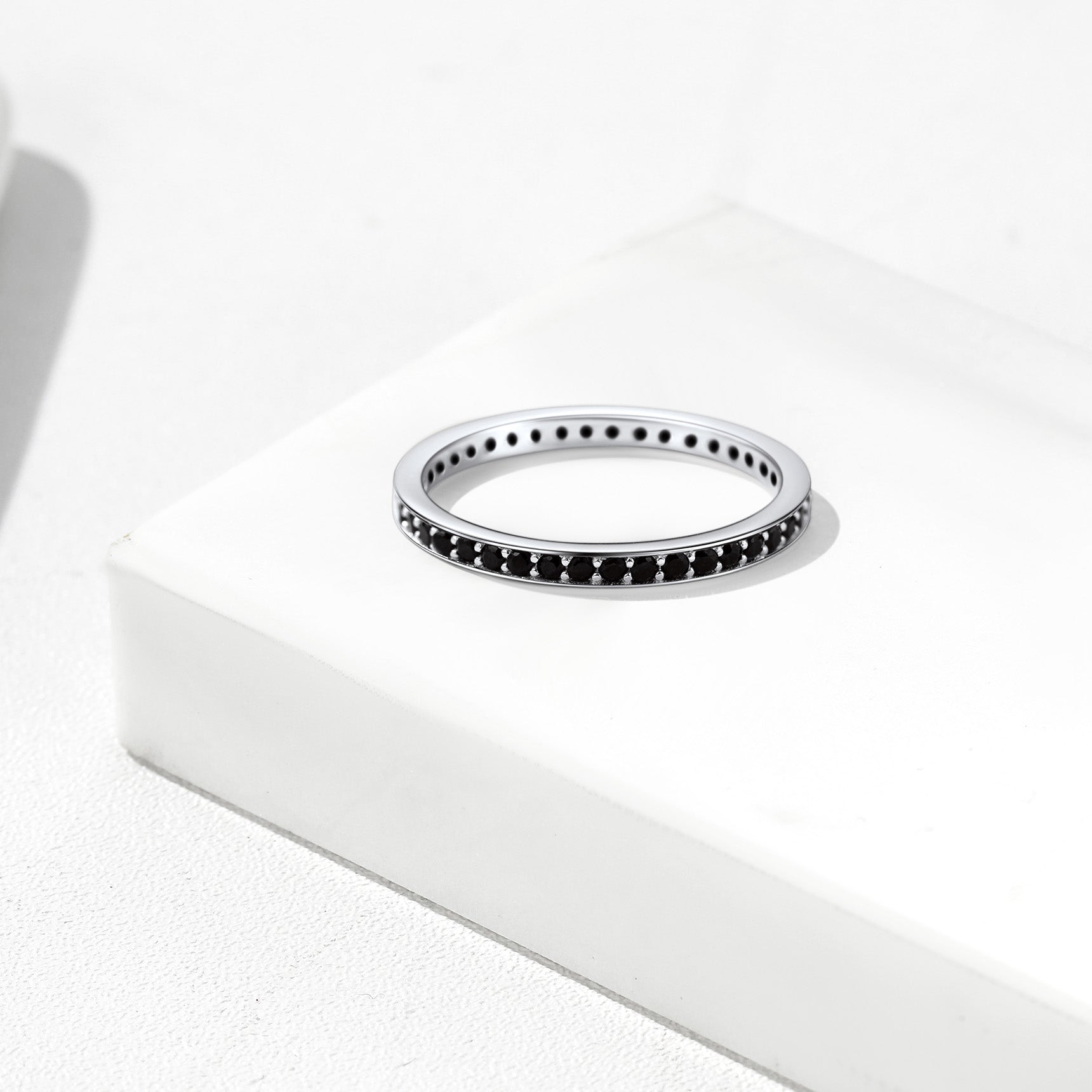 S925 Silver Simple Cubic Zirconia Band Ring Couple BFF Gift