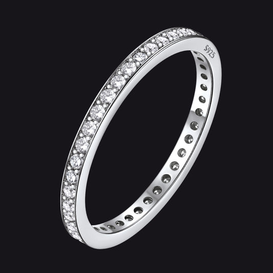 S925 Silver Simple Cubic Zirconia Band Ring Couple BFF Giftimg