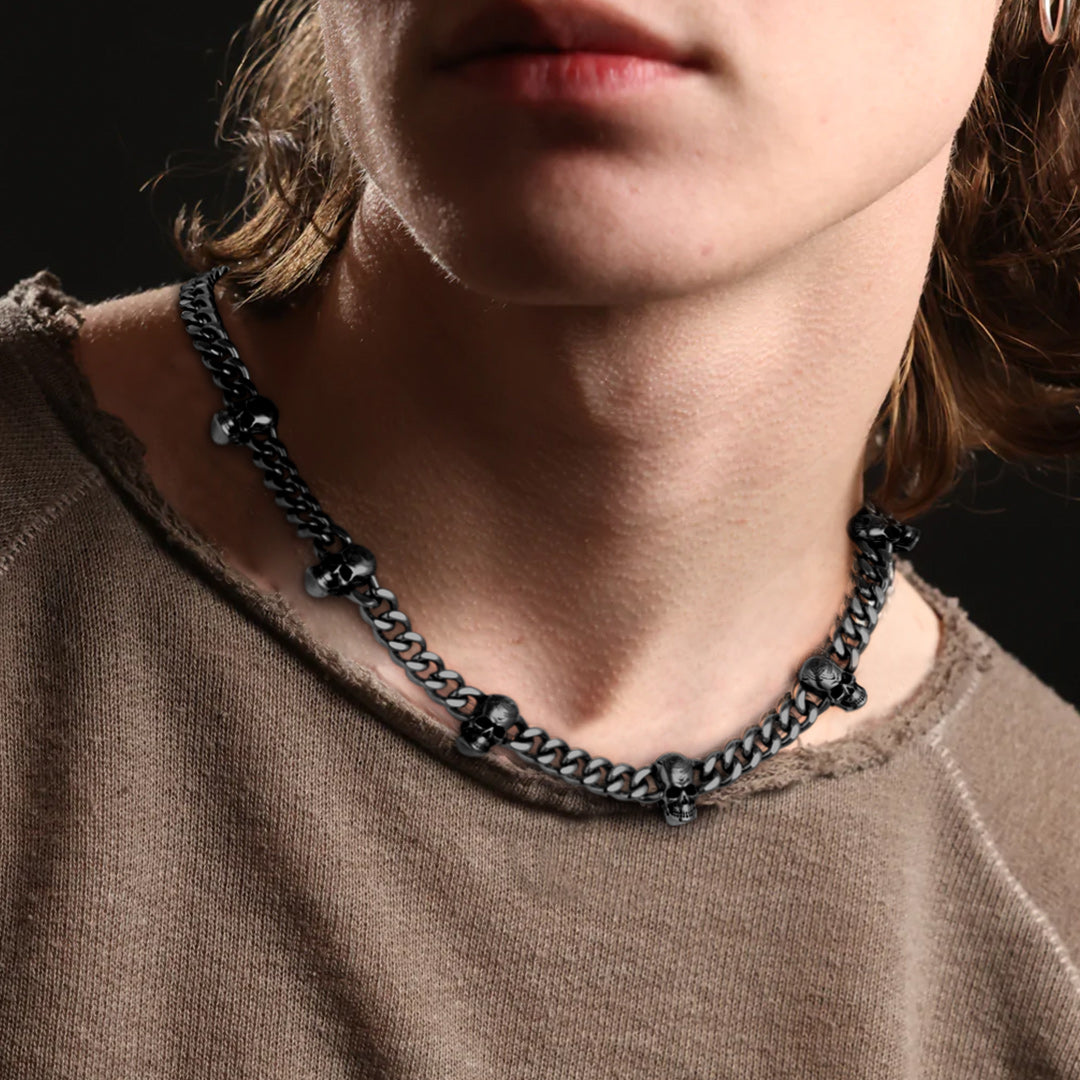 Gothic Skull Cuban Link Chain Choker Necklace for Men Women