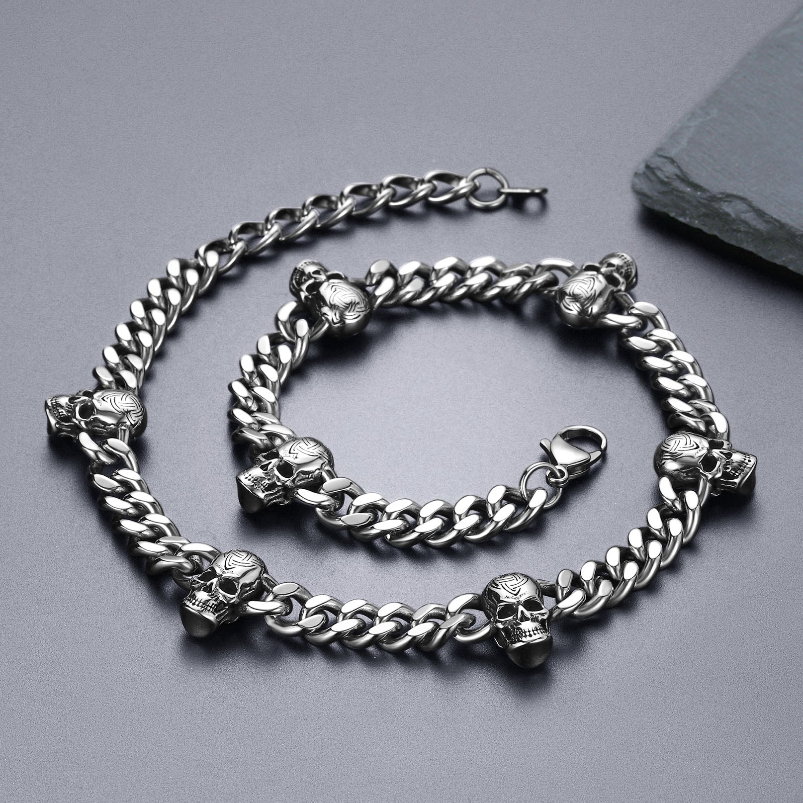 Gothic Skull Cuban Link Chain Choker Necklace for Men Women