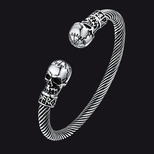 Viking Skull Cuff Bracelet Adjustable Bangle for Menimg