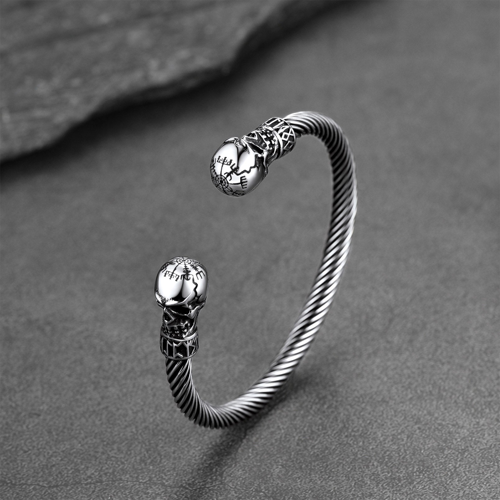Viking Skull Cuff Bracelet Adjustable Bangle for Men
