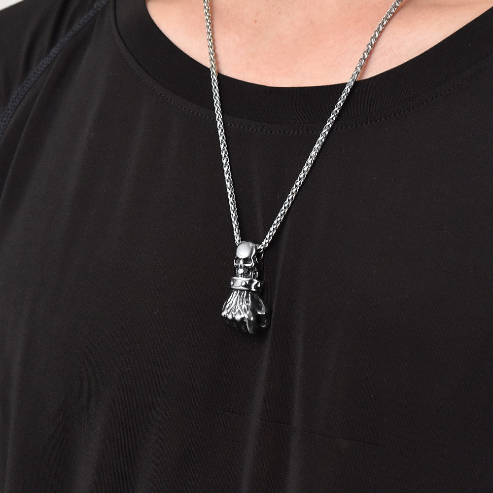 Men's stainless steel skull fist pendant necklace