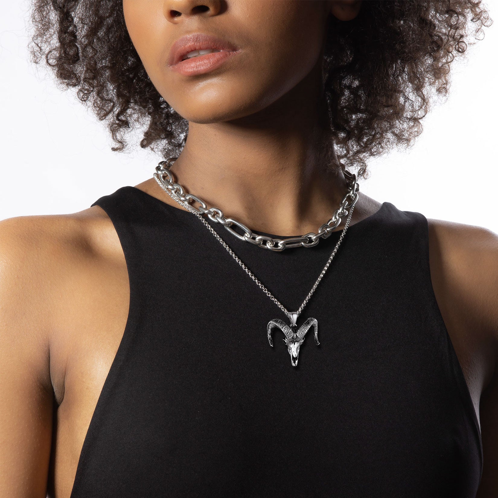 Faithheart Skull Satanic Goat Head Necklace with Invert Pentagram for Men
