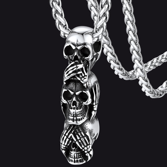 FaithHeart Speak No Evil, Hear No Evil, See No Evil Skulls Necklace For Men FaithHeartimg