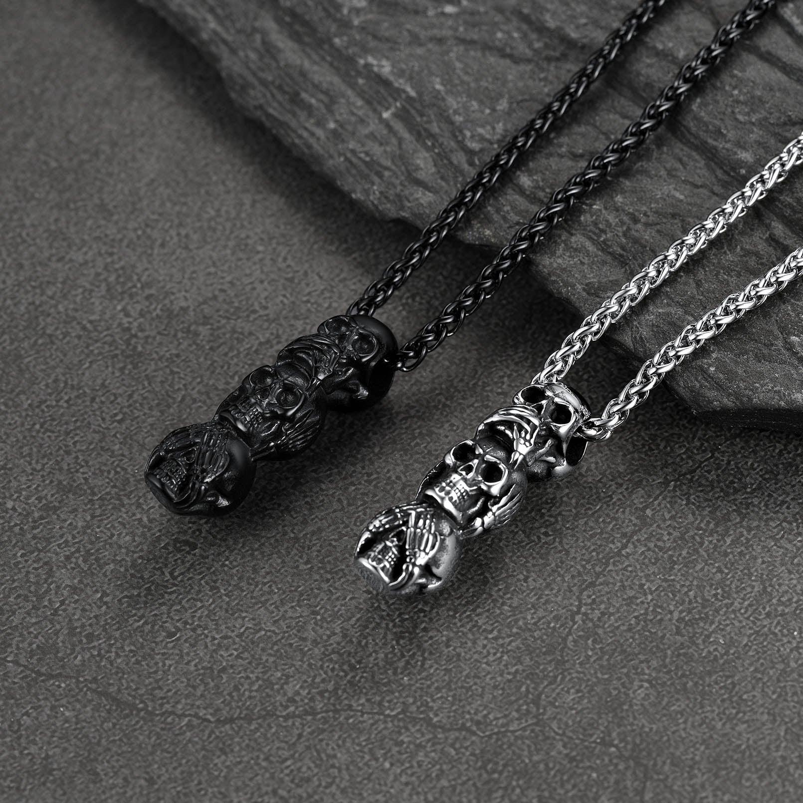 Men's See No Evil, Hear No Evil, Speak No Evil Skull Necklace