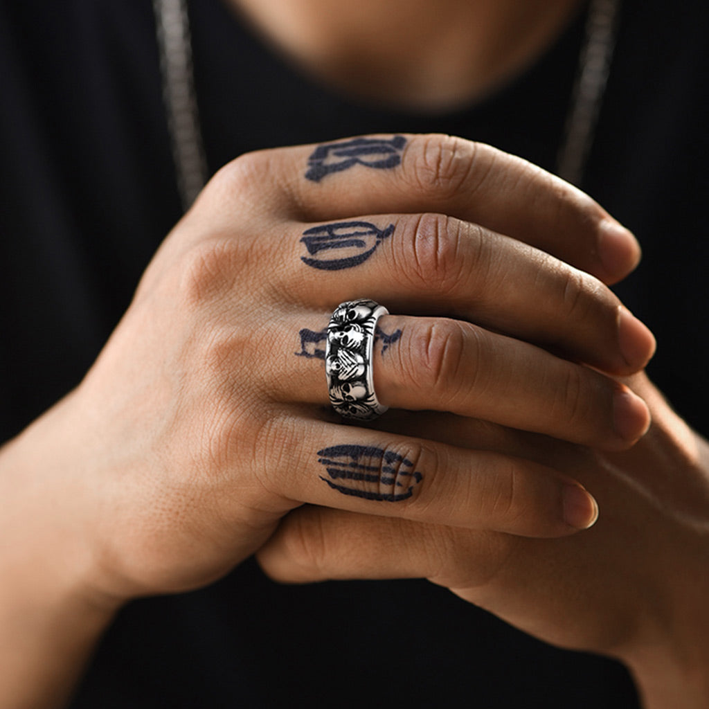 See No Evil, Hear No Evil, Speak No Evil Skulls Ring for Men FaithHeart