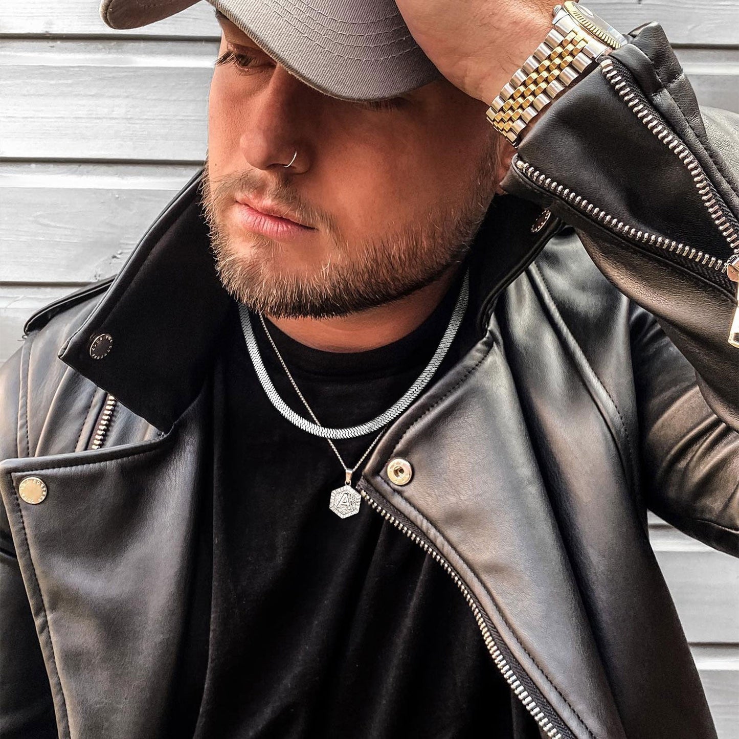 Man Wearing 15 Inch 5mm Silver Flat Choker