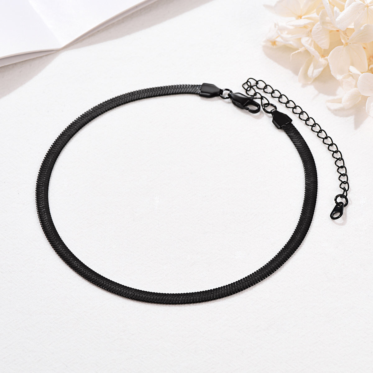 Flat Chain Link Choker Necklace For Men Women, Black 5mm Width FaithHeart Jewelry