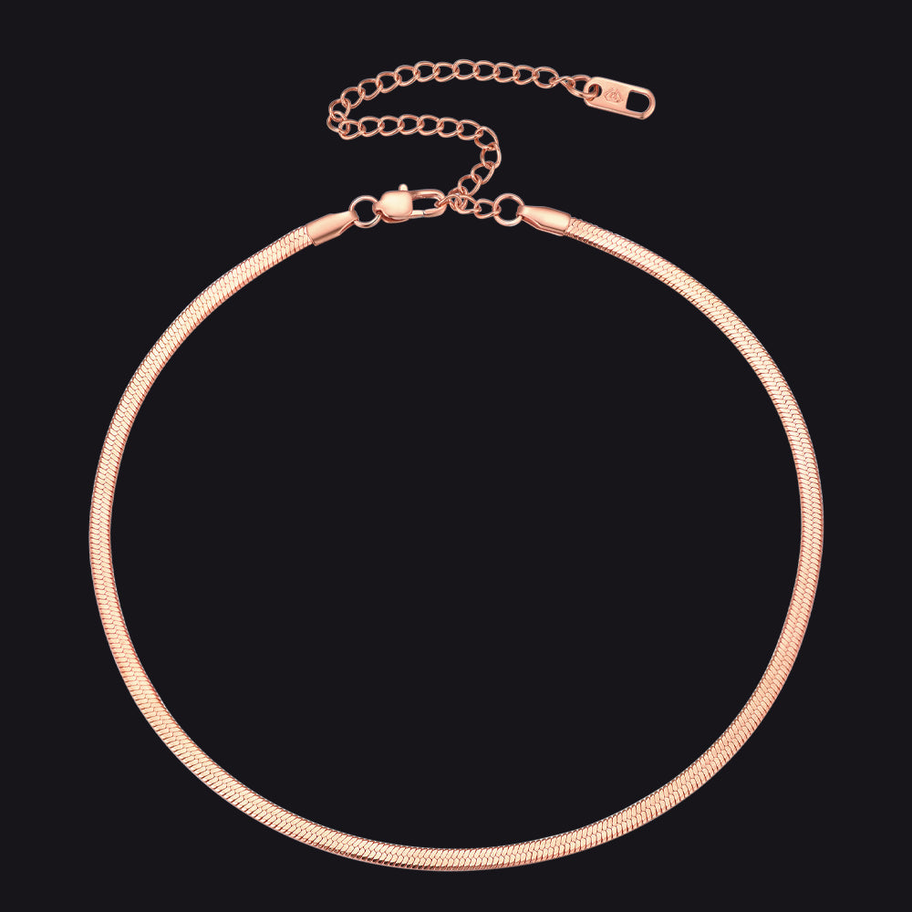 Flat Chain Link Choker Necklace For Men Women, 3mm Rose Gold Chain Necklace