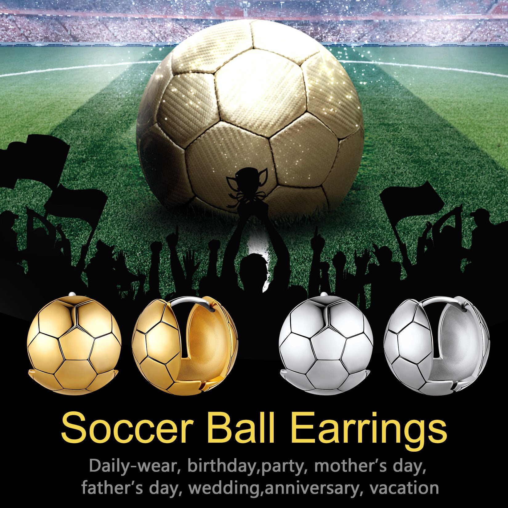 FaithHeart Stainless Steel Fashion Soccer Sport Stud Earrings FaithHeart