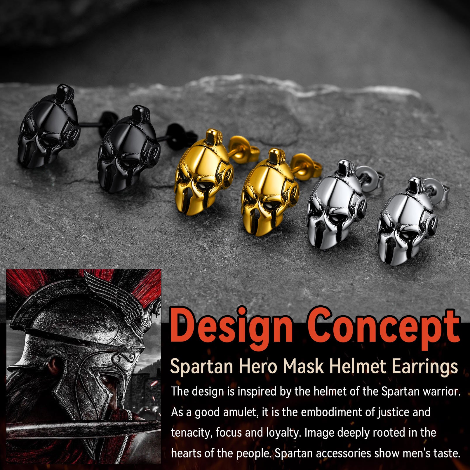 Ancient Greek Spartan Helmet Stud Earrings for Men, Stainless Steel