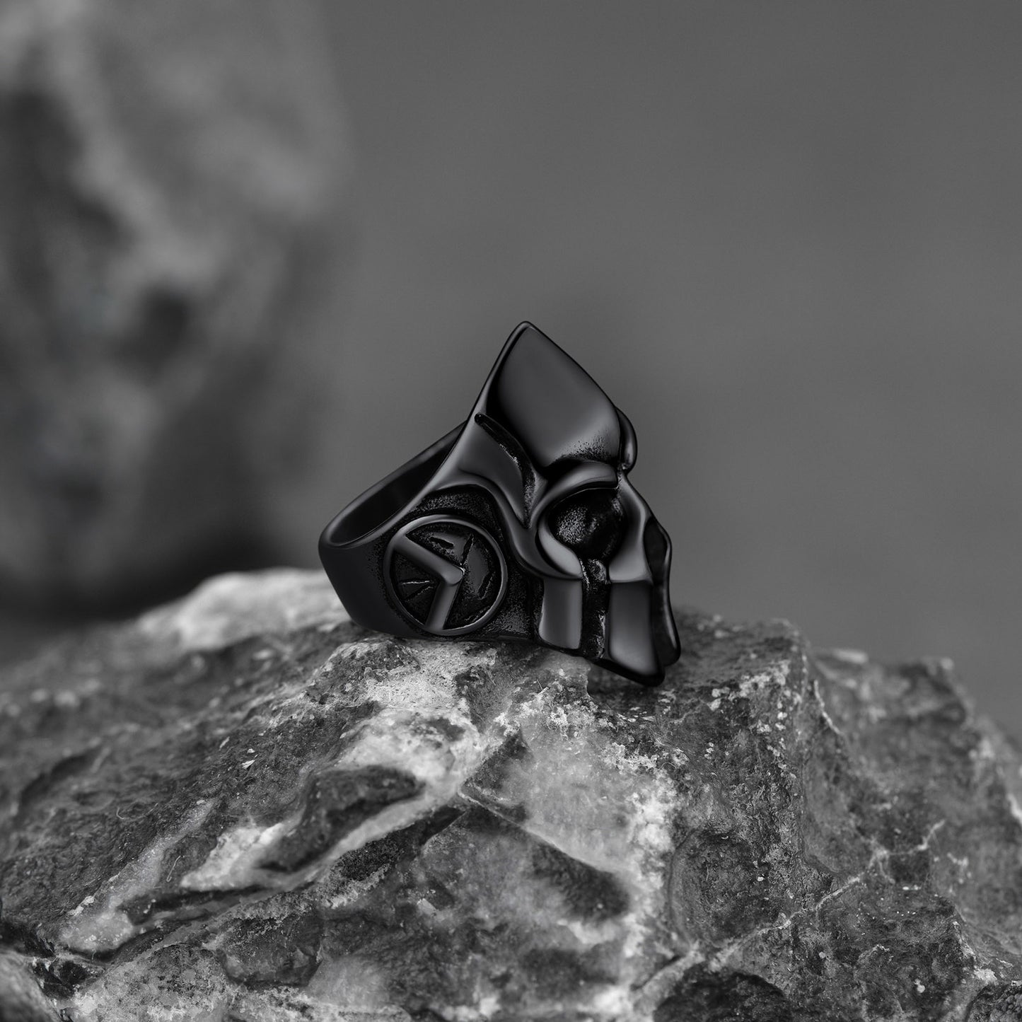 Black Spartan helmet ring, stainless steel men's jewelry