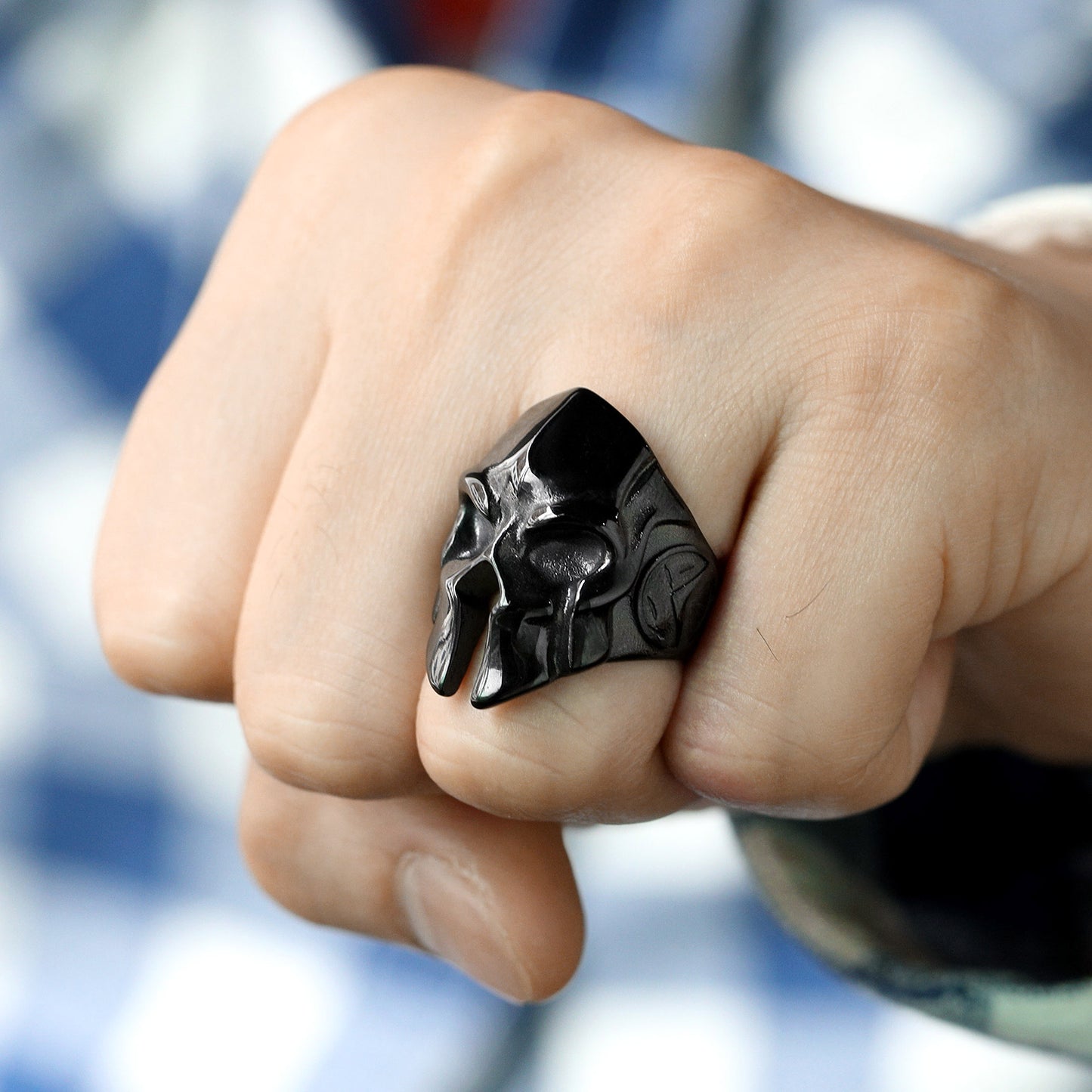 Black Spartan helmet ring for men, stainless steel jewelry