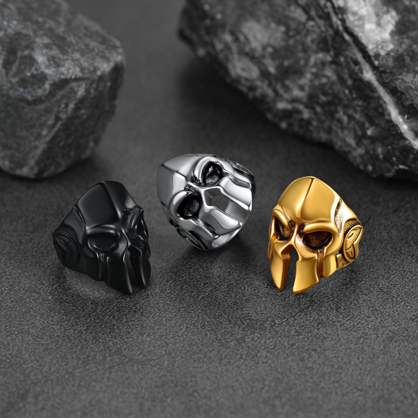 Spartan helmet rings for men, stainless steel jewelry