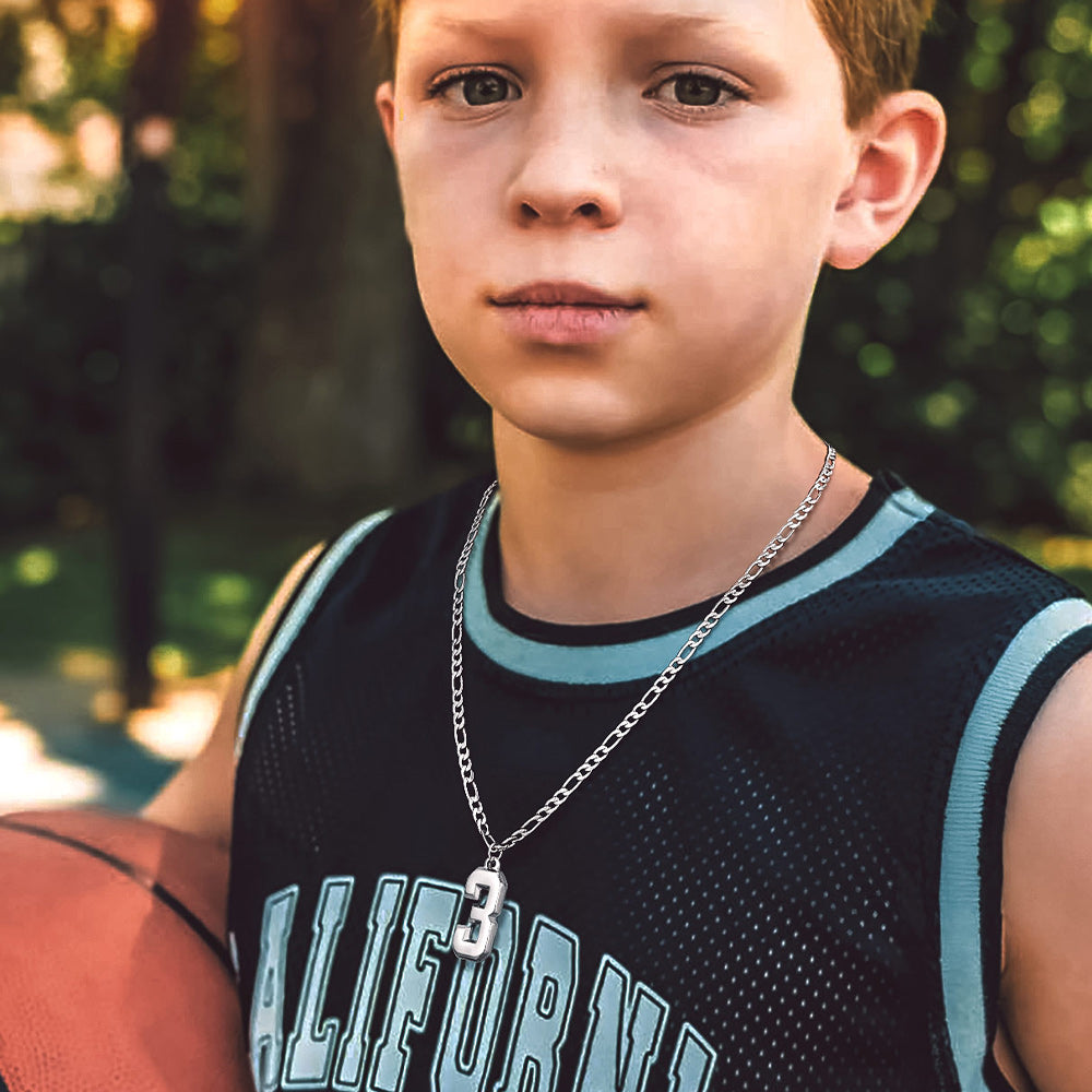 Sports 0-9 Number Pendant Necklaces with Figaro Chain for Men