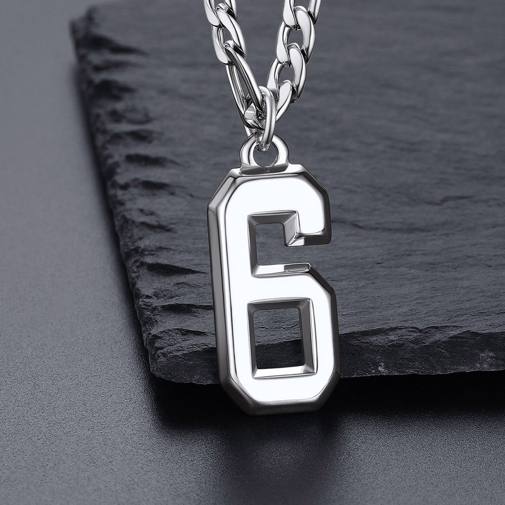 Sports 0-9 Number Pendant Necklaces with Figaro Chain for Men