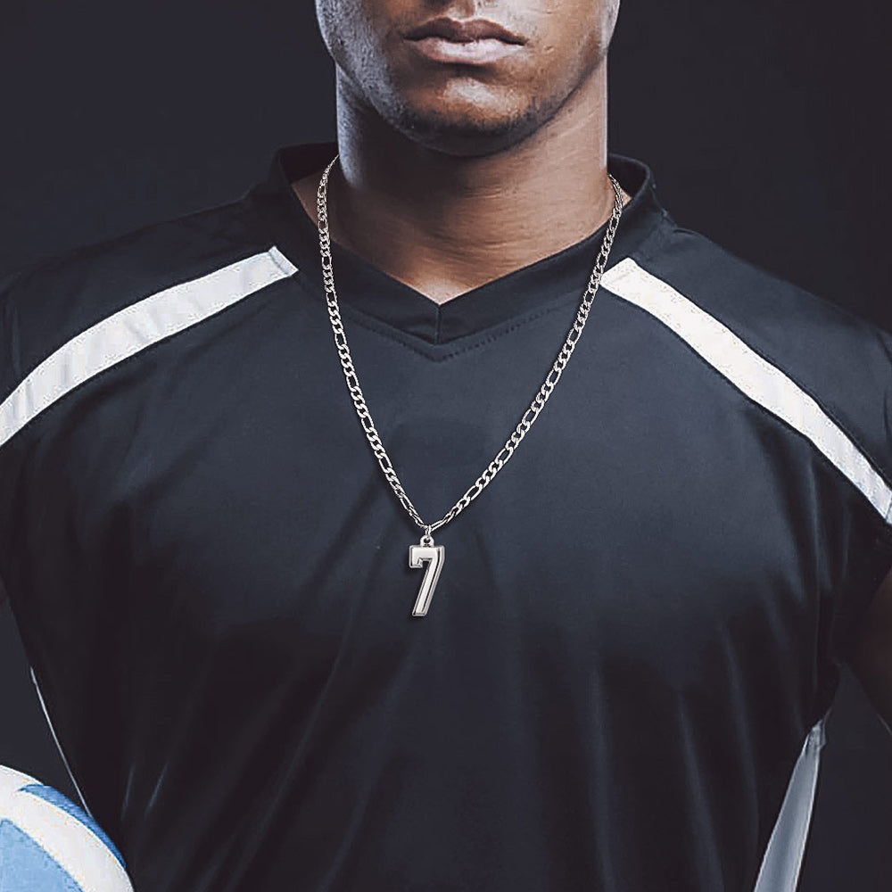 Sports 0-9 Number Pendant Necklaces with Figaro Chain for Men