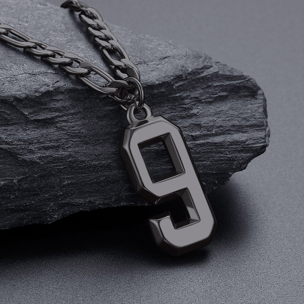 Sports 0-9 Number Pendant Necklaces with Figaro Chain for Men