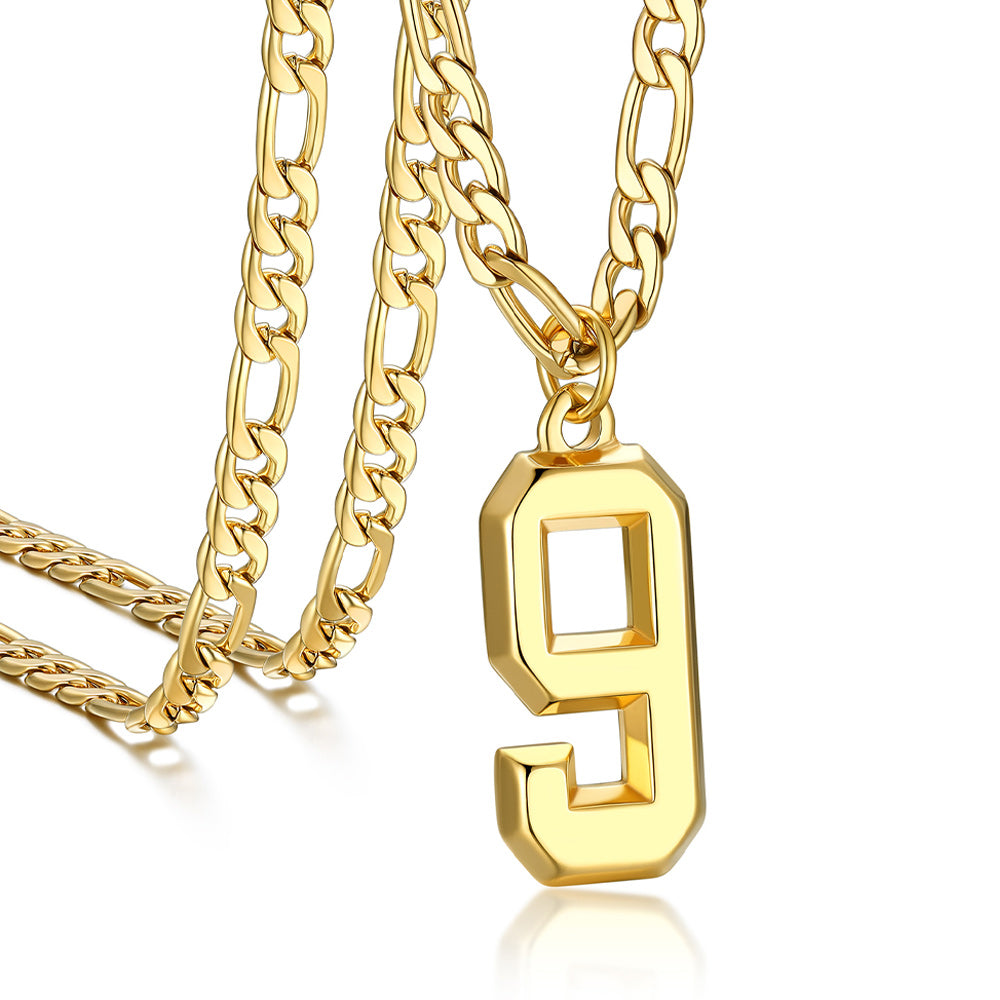 Sports 0-9 Number Pendant Necklaces with Figaro Chain for Men