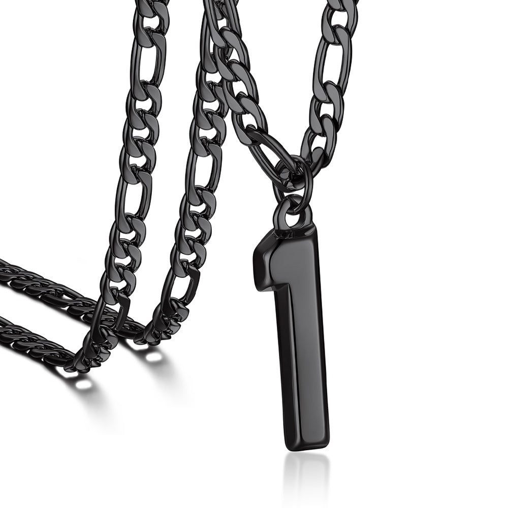 Sports 0-9 Number Pendant Necklaces with Figaro Chain for Men