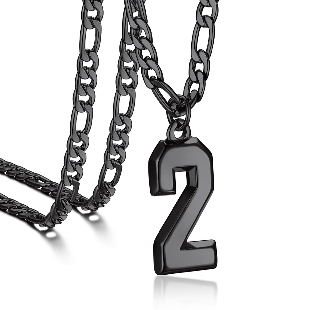 Sports 0-9 Number Pendant Necklaces with Figaro Chain for Men