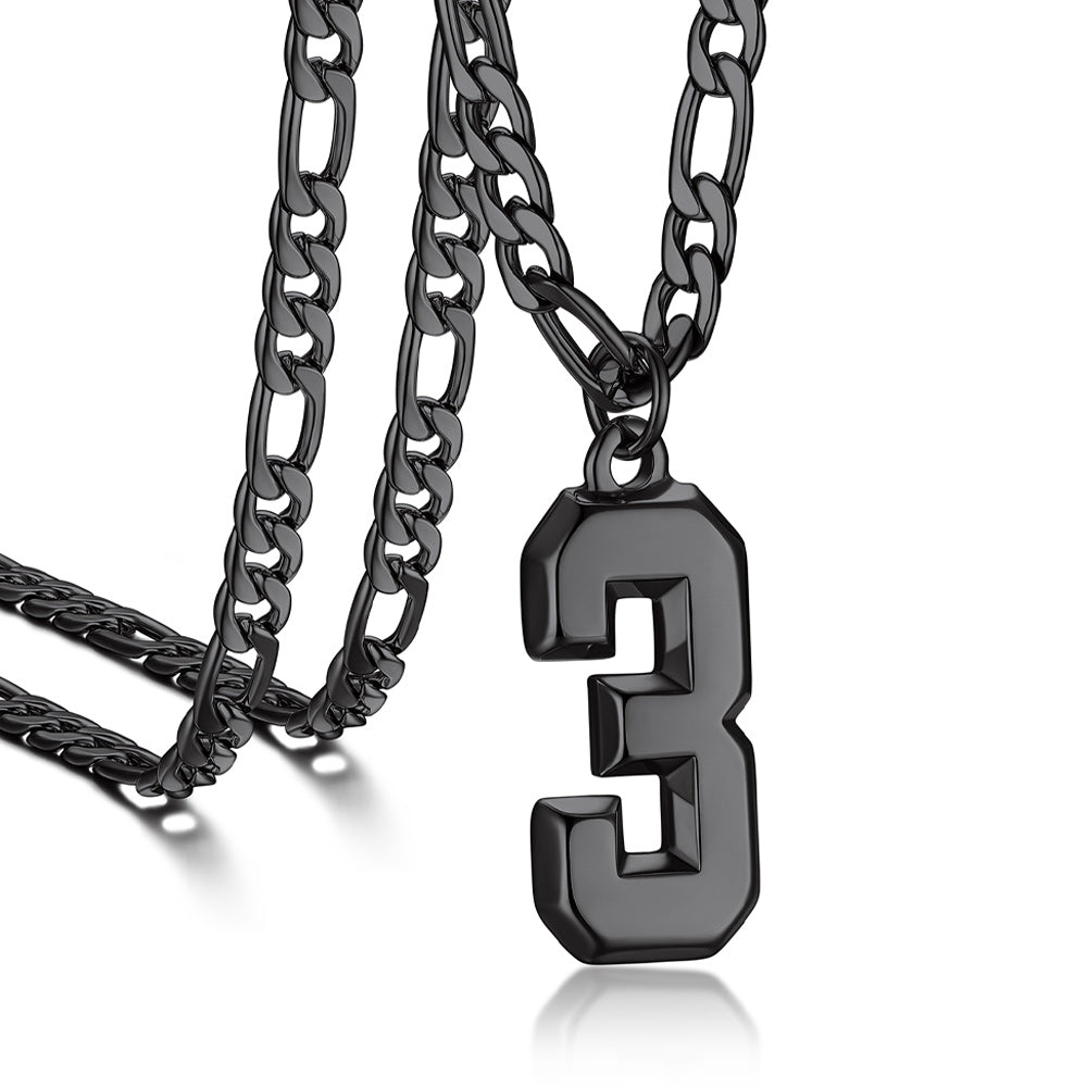 Sports 0-9 Number Pendant Necklaces with Figaro Chain for Men