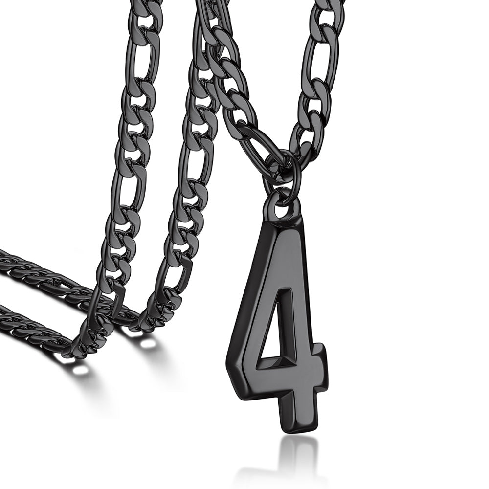 Sports 0-9 Number Pendant Necklaces with Figaro Chain for Men