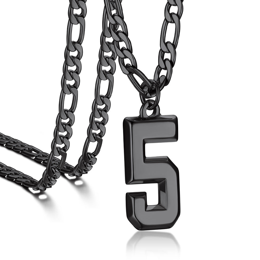Sports 0-9 Number Pendant Necklaces with Figaro Chain for Men