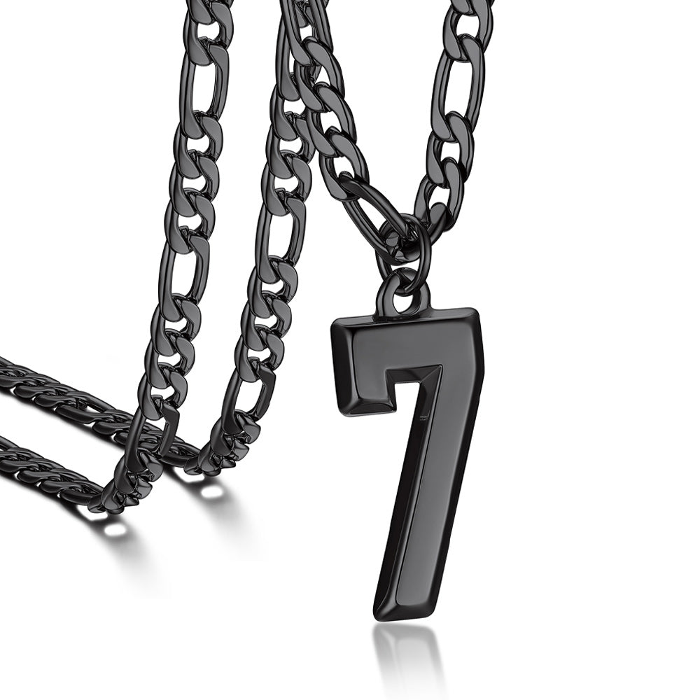 Sports 0-9 Number Pendant Necklaces with Figaro Chain for Men