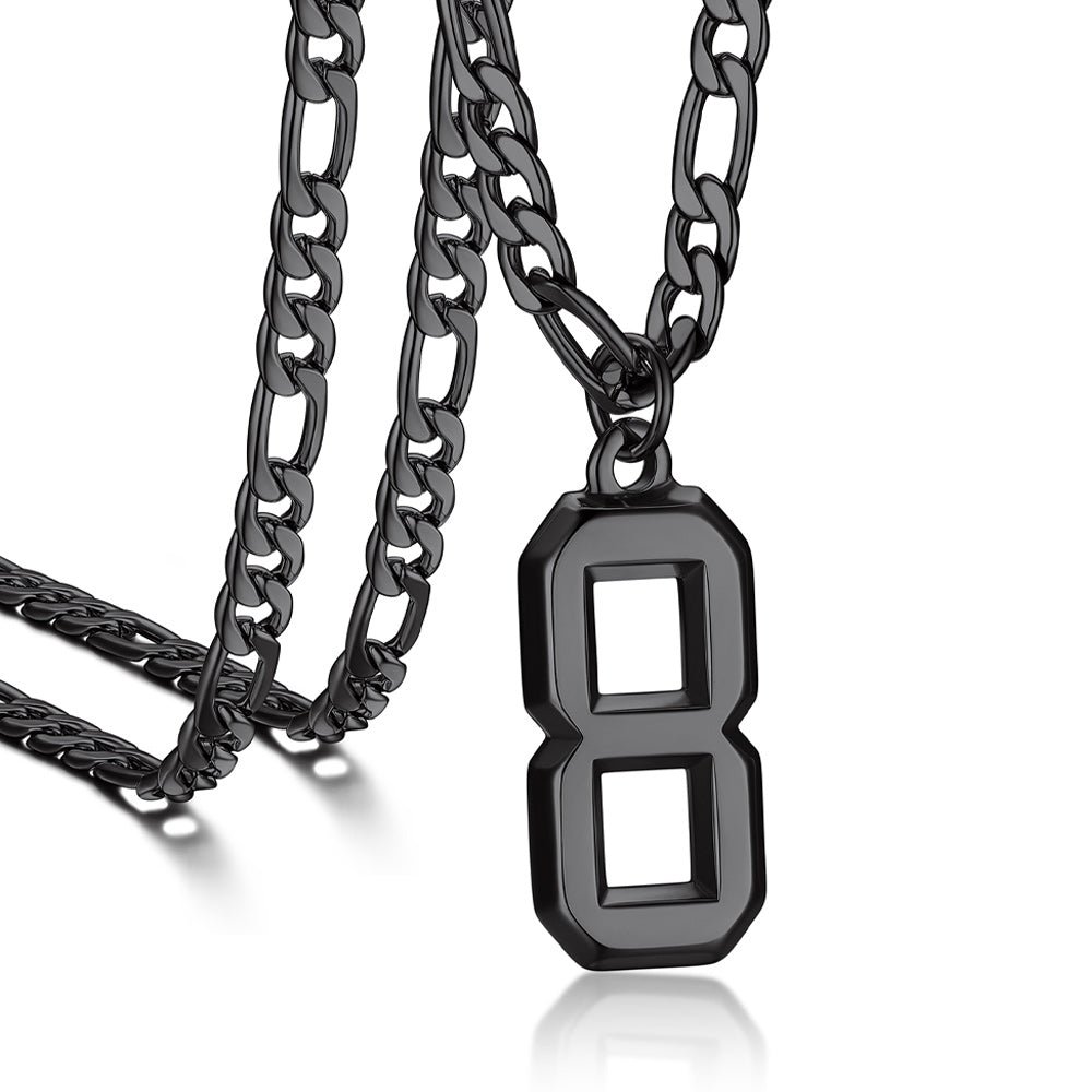 Sports 0-9 Number Pendant Necklaces with Figaro Chain for Men