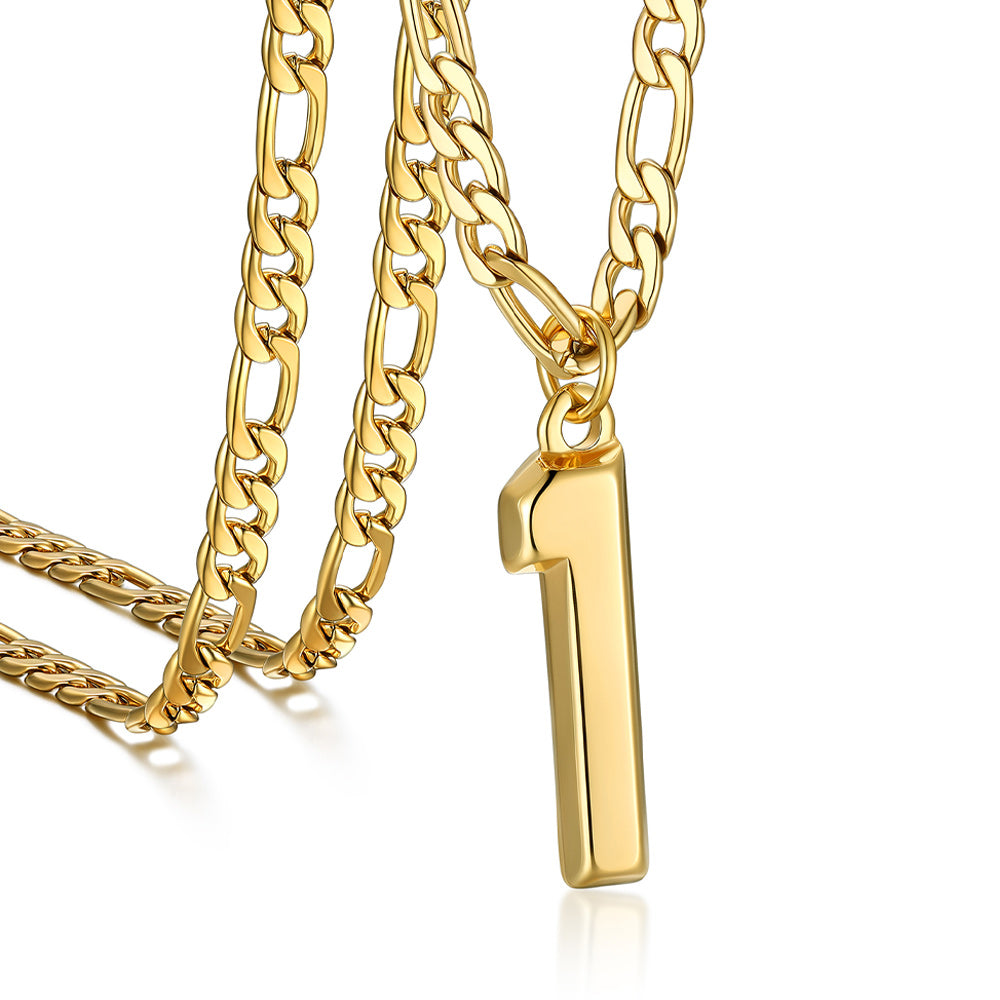 Sports 0-9 Number Pendant Necklaces with Figaro Chain for Men