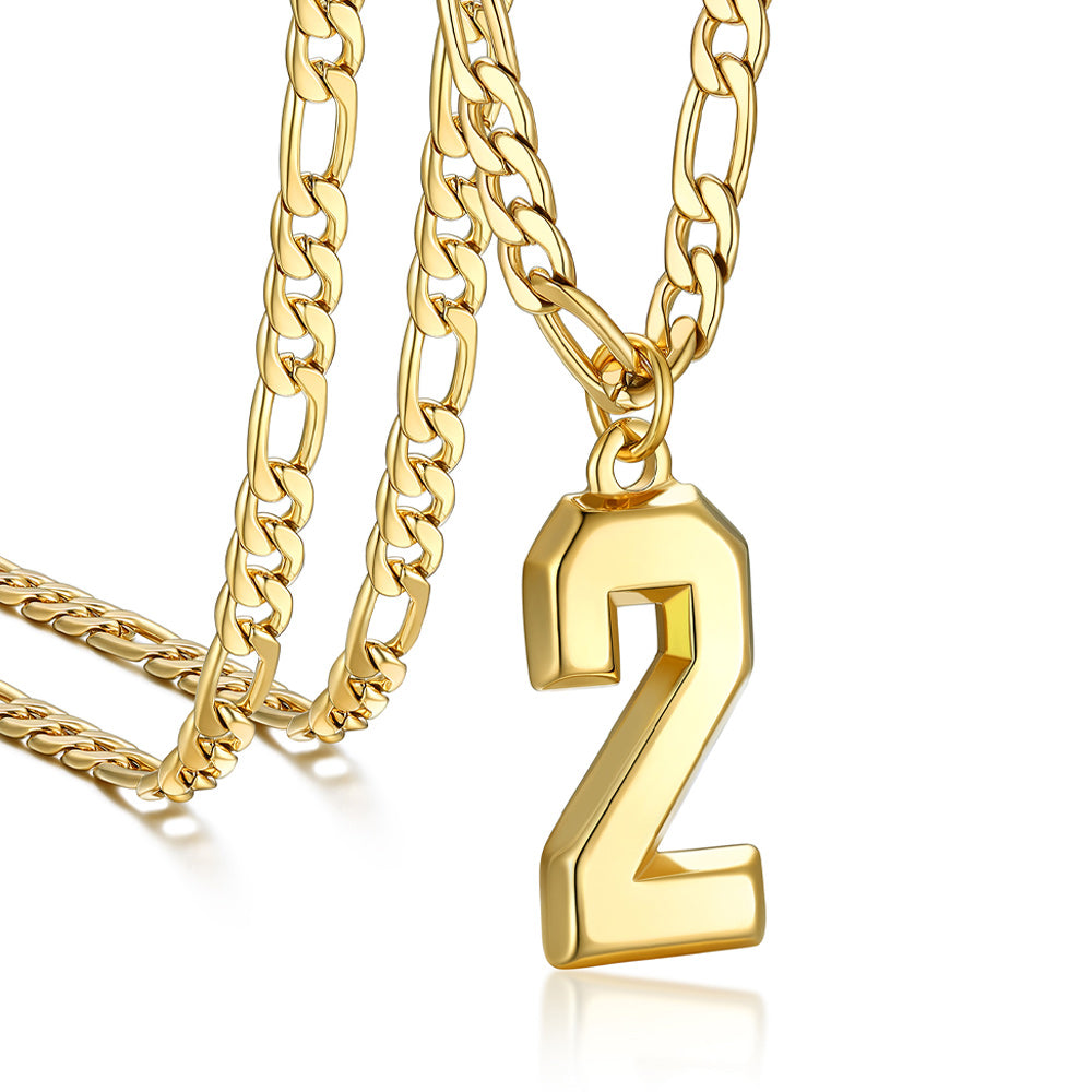 Sports 0-9 Number Pendant Necklaces with Figaro Chain for Men