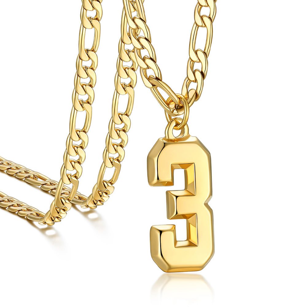 Sports 0-9 Number Pendant Necklaces with Figaro Chain for Men